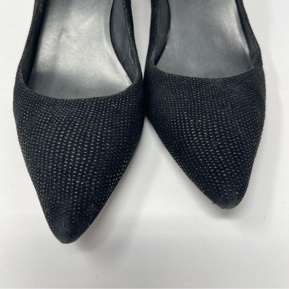 Stuart Weitzman 6.5M Block Heel Black Sparkly Pointy Toe Shoes - Picture 5 of 12